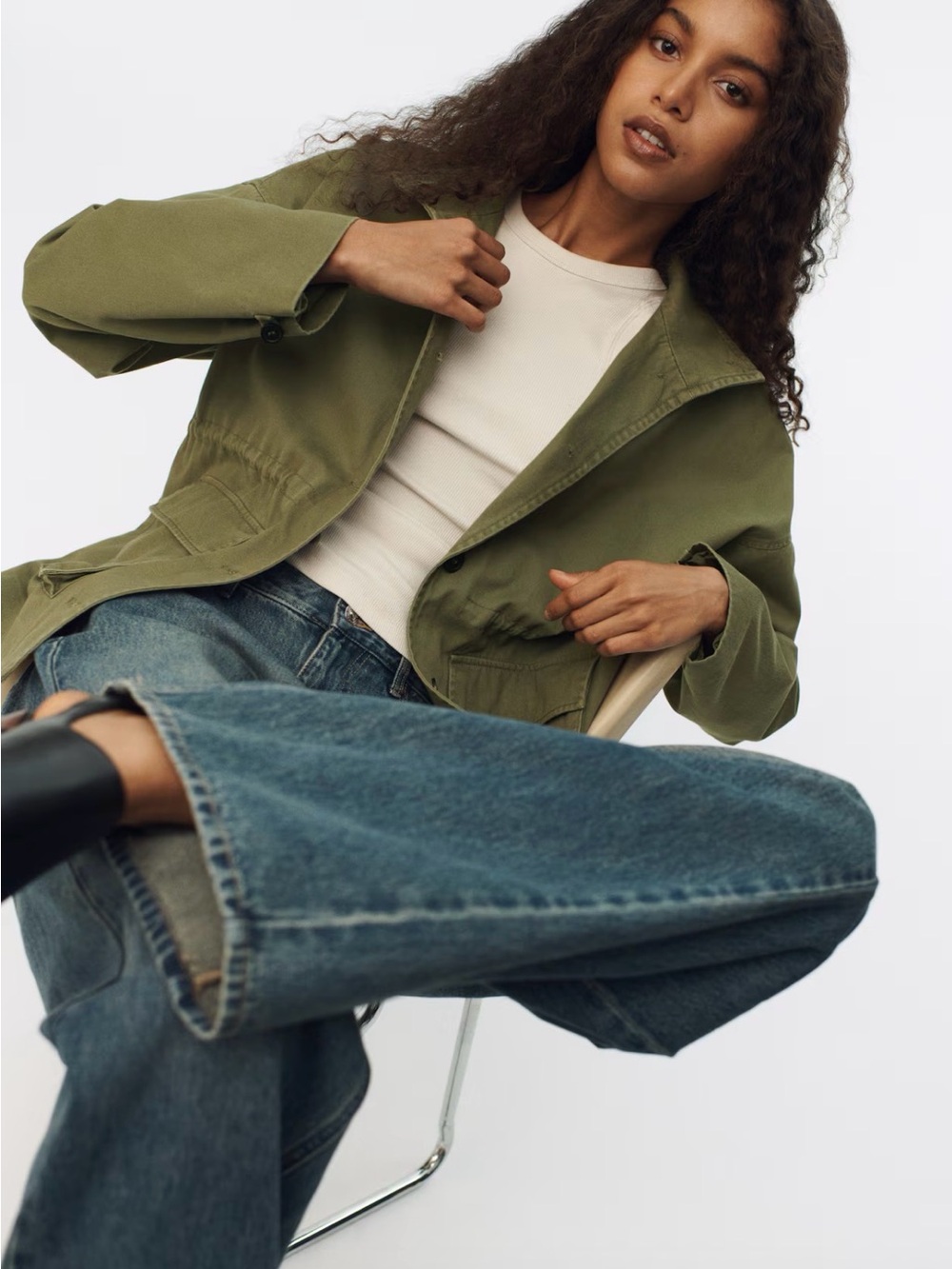 Divided Olive Green Utility Button-Front Jacket - Picture 3 of 5